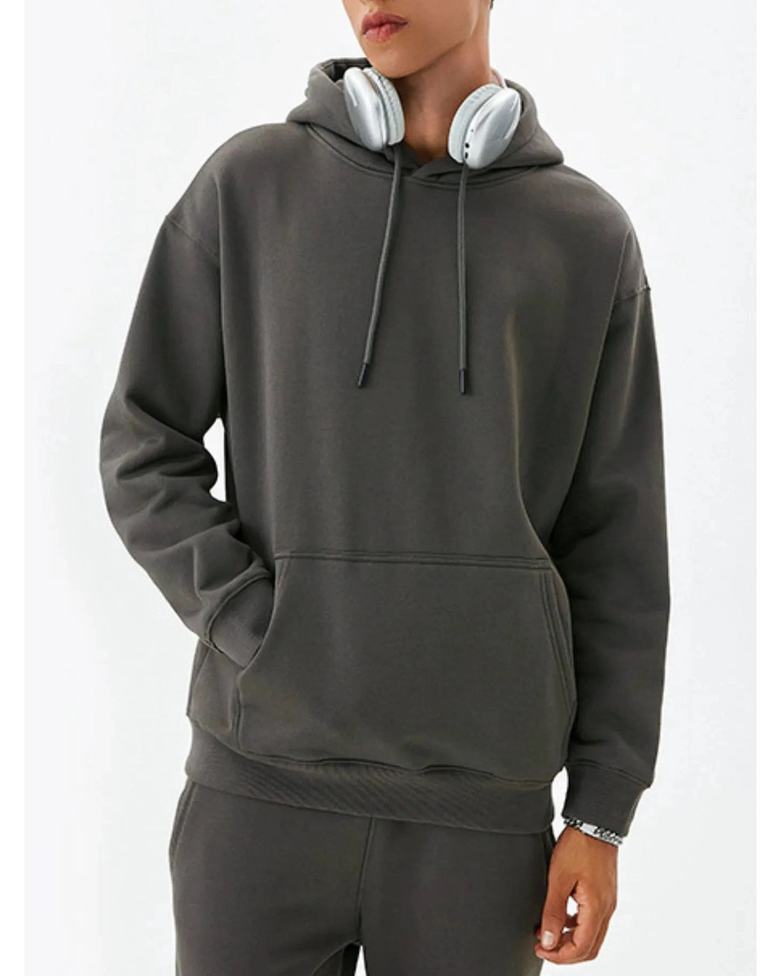 Men's Hoodie Pullover - Drawstring Kangaroo Pocket Long Sleeve Casual Everyday Wear by Trendsi
