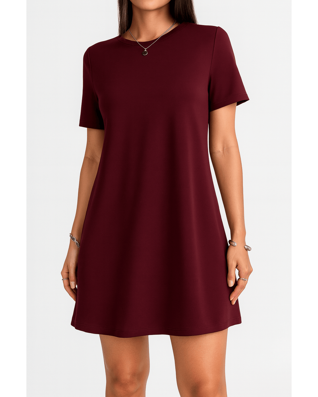 Womens Round Neck Short Sleeve T Shirt Dress - Casual Everyday Fit Lightweight Polyester Blend No Stretch by Trendsi