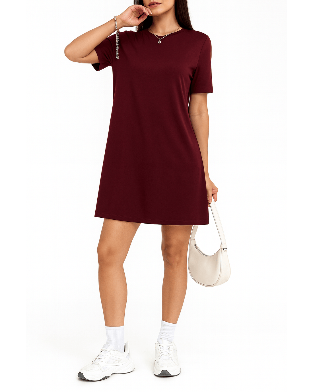 Womens Round Neck Short Sleeve T Shirt Dress - Casual Everyday Fit Lightweight Polyester Blend No Stretch by Trendsi