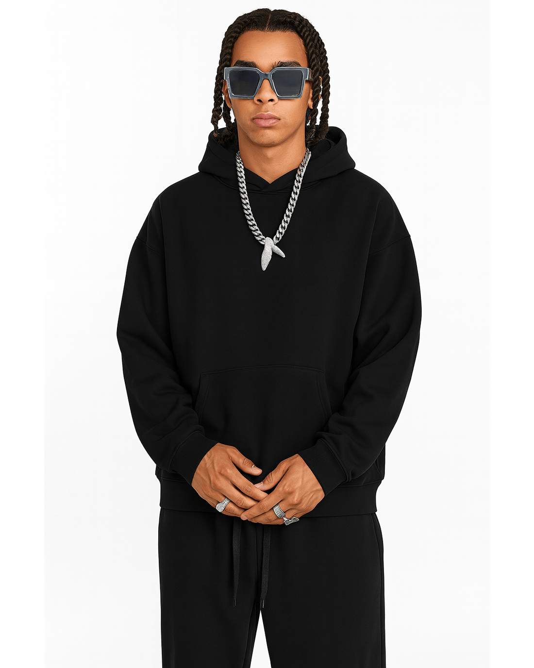 Kangaroo Pocket Hoodie - Mens Long Sleeve Cotton Blend Stretch Fabric Casual Comfort Fit Everyday Wear by Trendsi