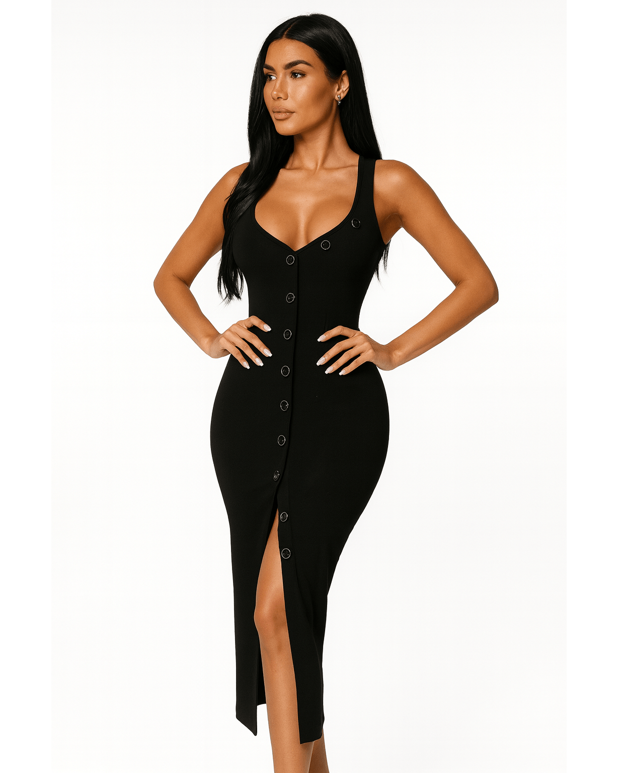 Halter Neck Button-Front Bodycon Dress