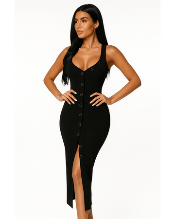 Halter Neck Button-Front Bodycon Dress