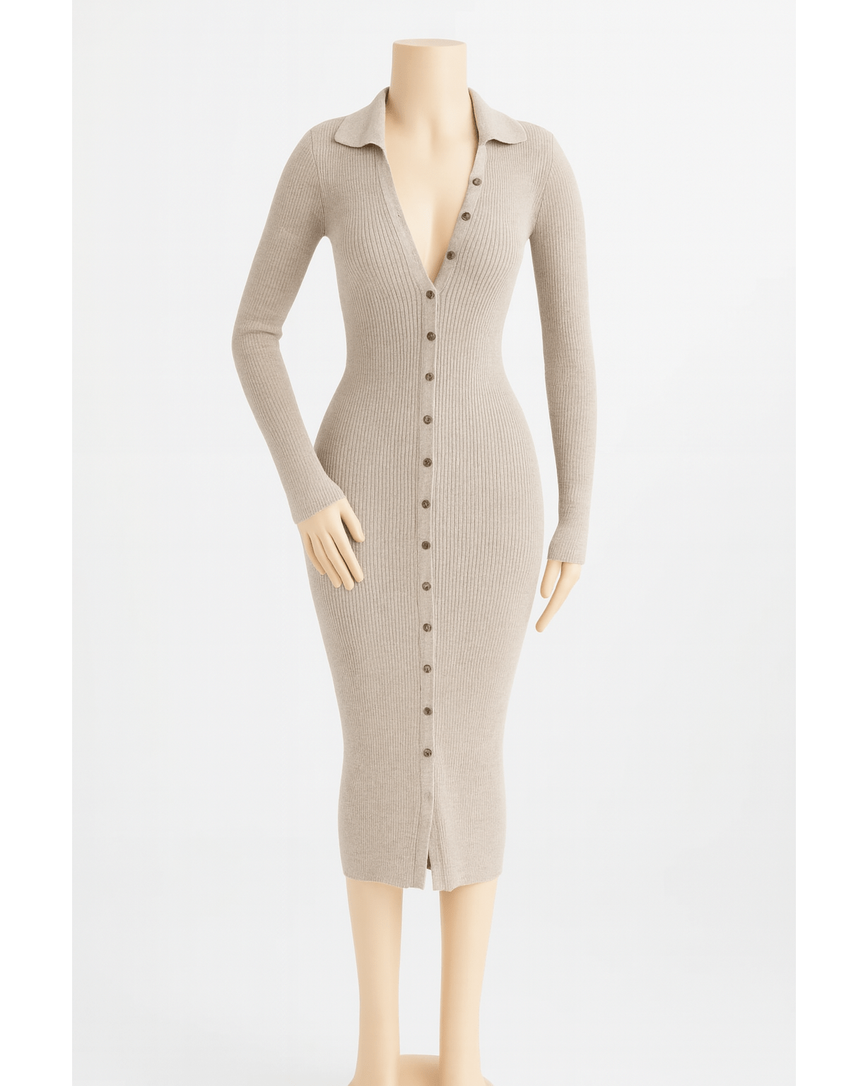 Button Front Long Sleeve Sweater Dress