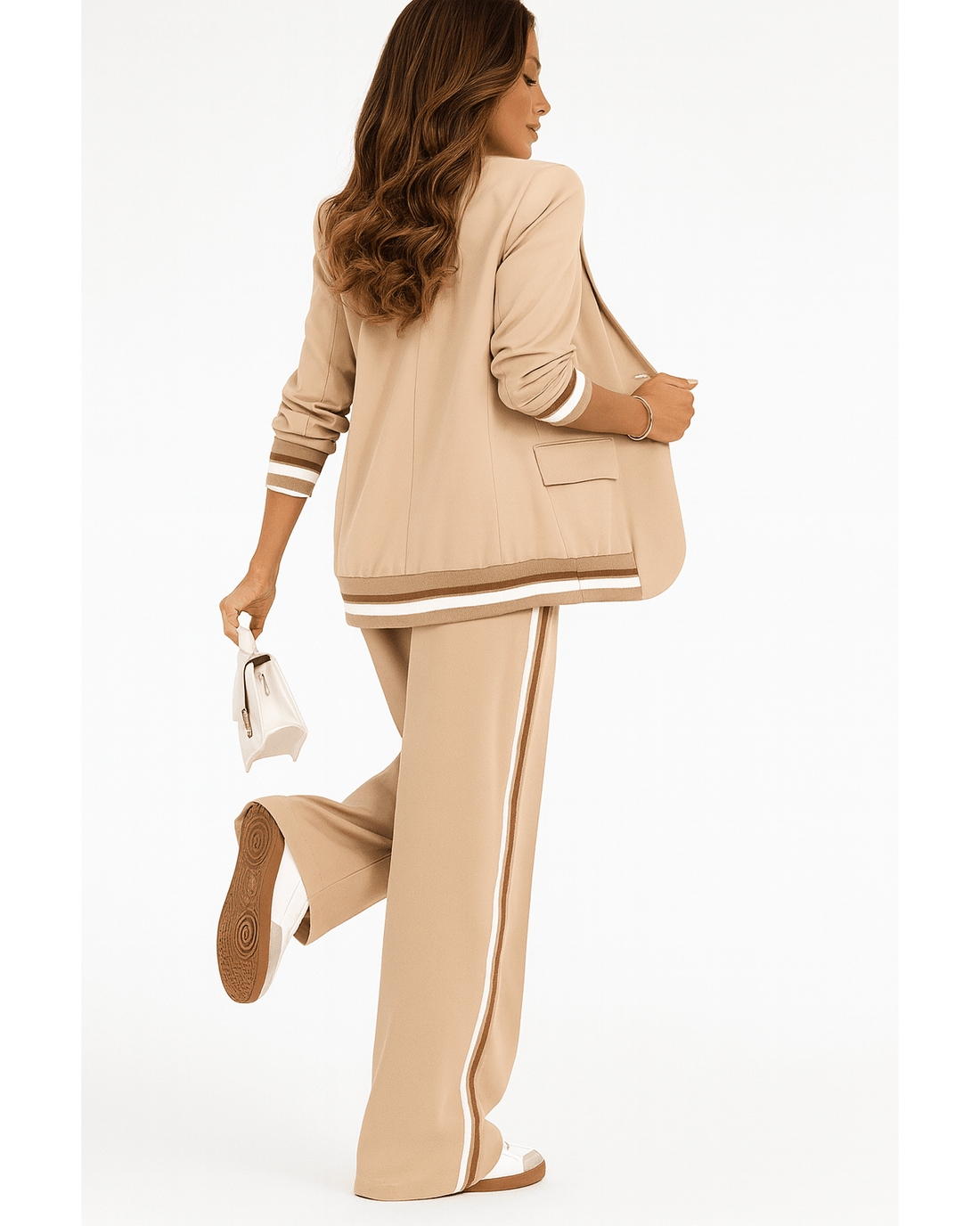 Plus Size Striped Jacket And Pants Set Two-Piece Outfit – Button-Down Style With Comfortable Fit by Trendsi