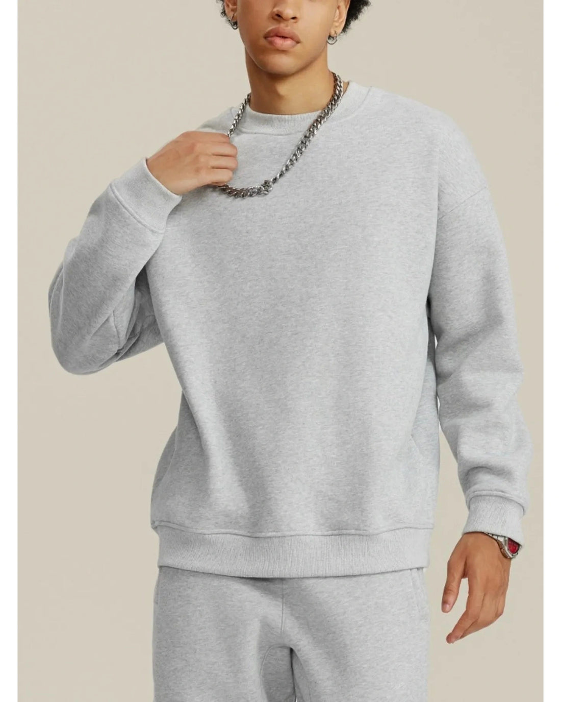 Mens Sweatshirt Pullover - Round Neck Dropped Shoulder Loose Fit Casual Everyday Wear by Trendsi